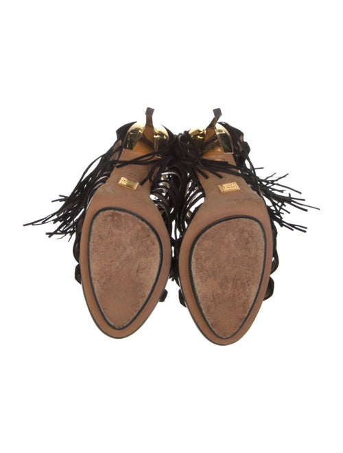 Herve Leger Suede Fringe Trim Accent T-Strap Pumps