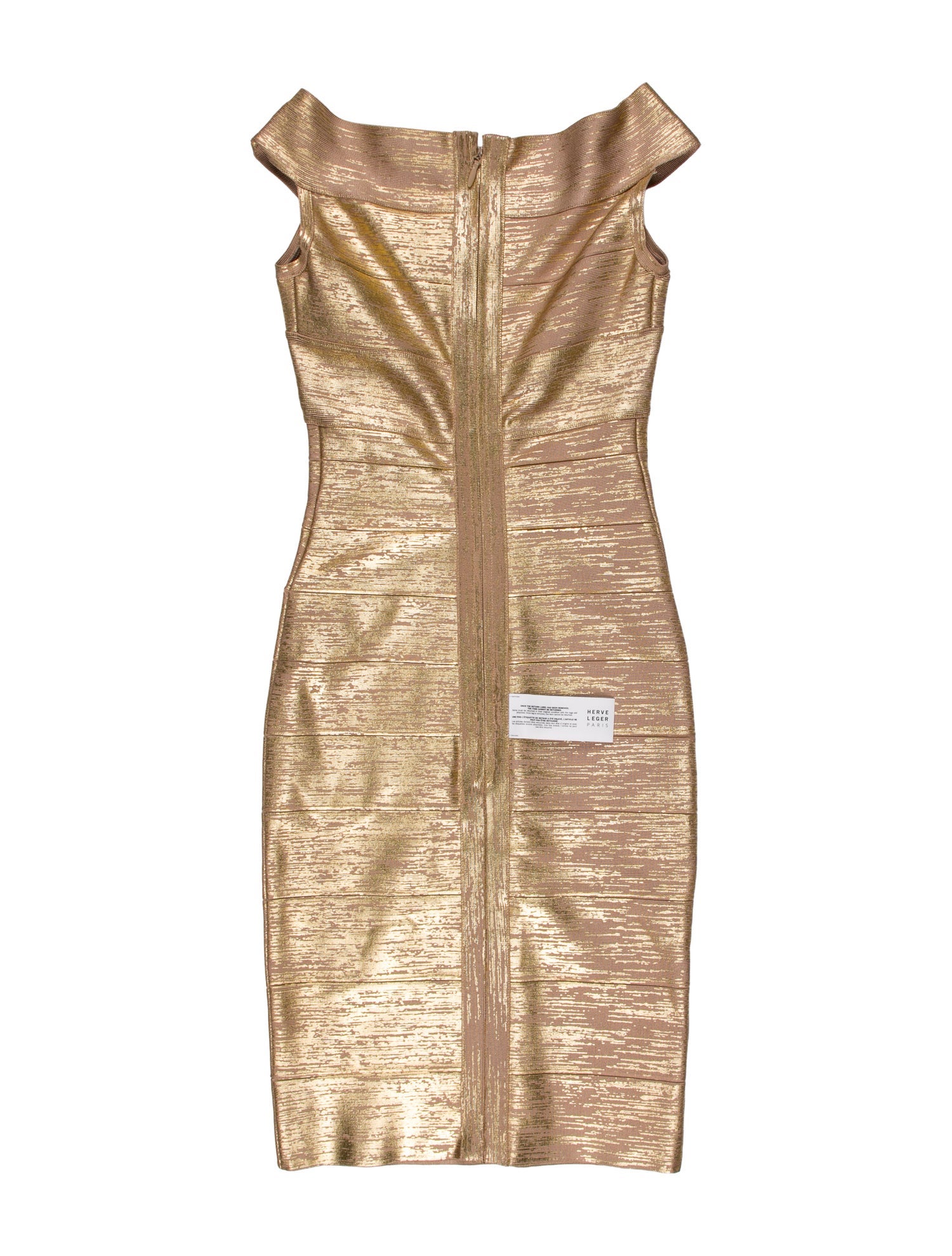 Herve Leger V-Neck Mini Dress w/ Tags in Gold/Neutrals, Women's XXS