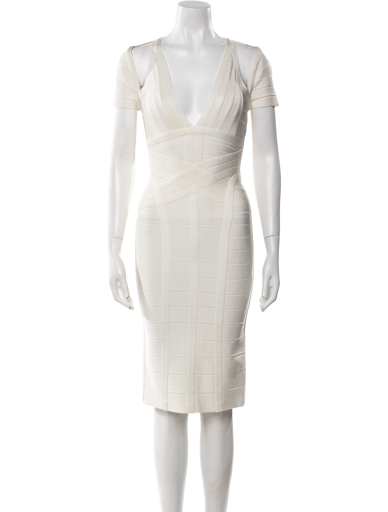 Herve Leger V-Neck Knee-Length Dress