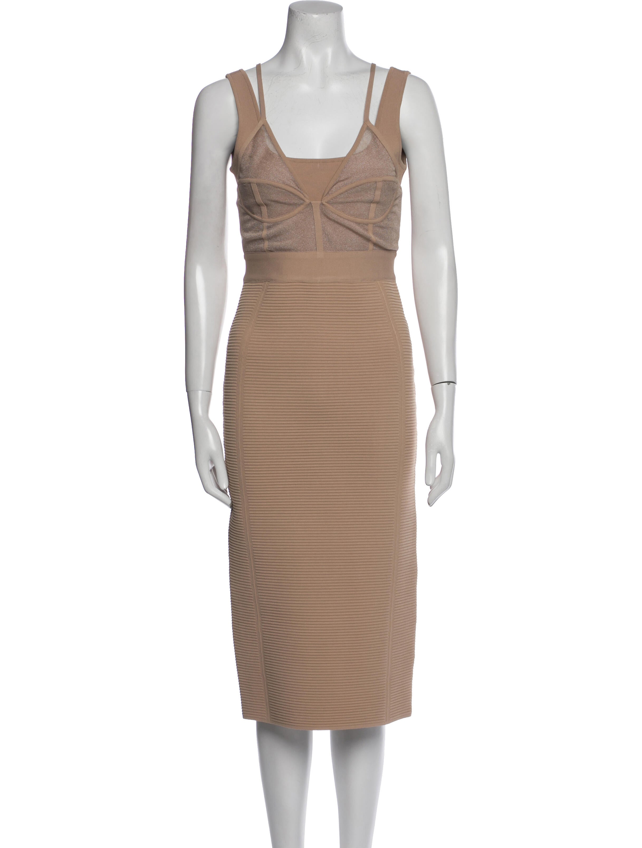 Herve Leger Square Neckline Midi Length Dress