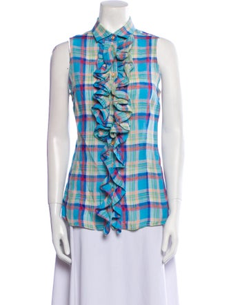 Hadleigh's Linen Plaid Print Button-Up Top