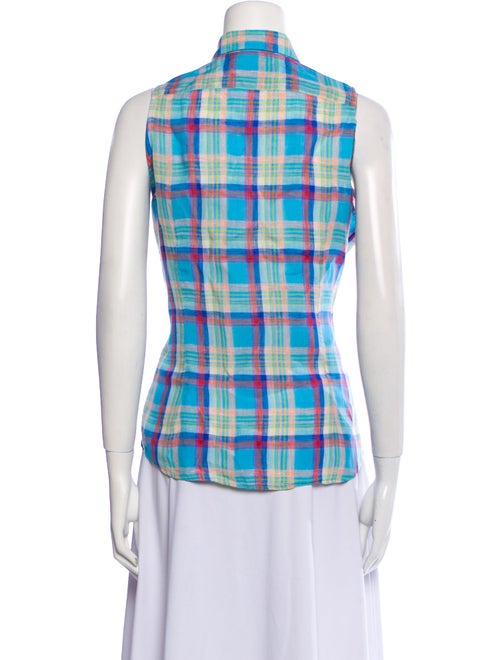 Hadleigh's Linen Plaid Print Button-Up Top