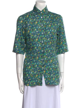 Hadleigh's Floral Print Short Sleeve Button-Up Top