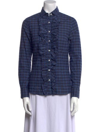 Hadleigh's Plaid Print Long Sleeve Button-Up Top