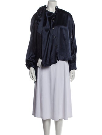 Hillier Bartley Silk Mock Neck Button-Up Top