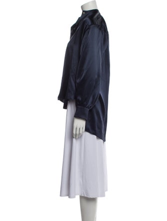 Hillier Bartley Silk Mock Neck Button-Up Top