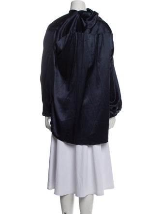 Hillier Bartley Silk Mock Neck Button-Up Top