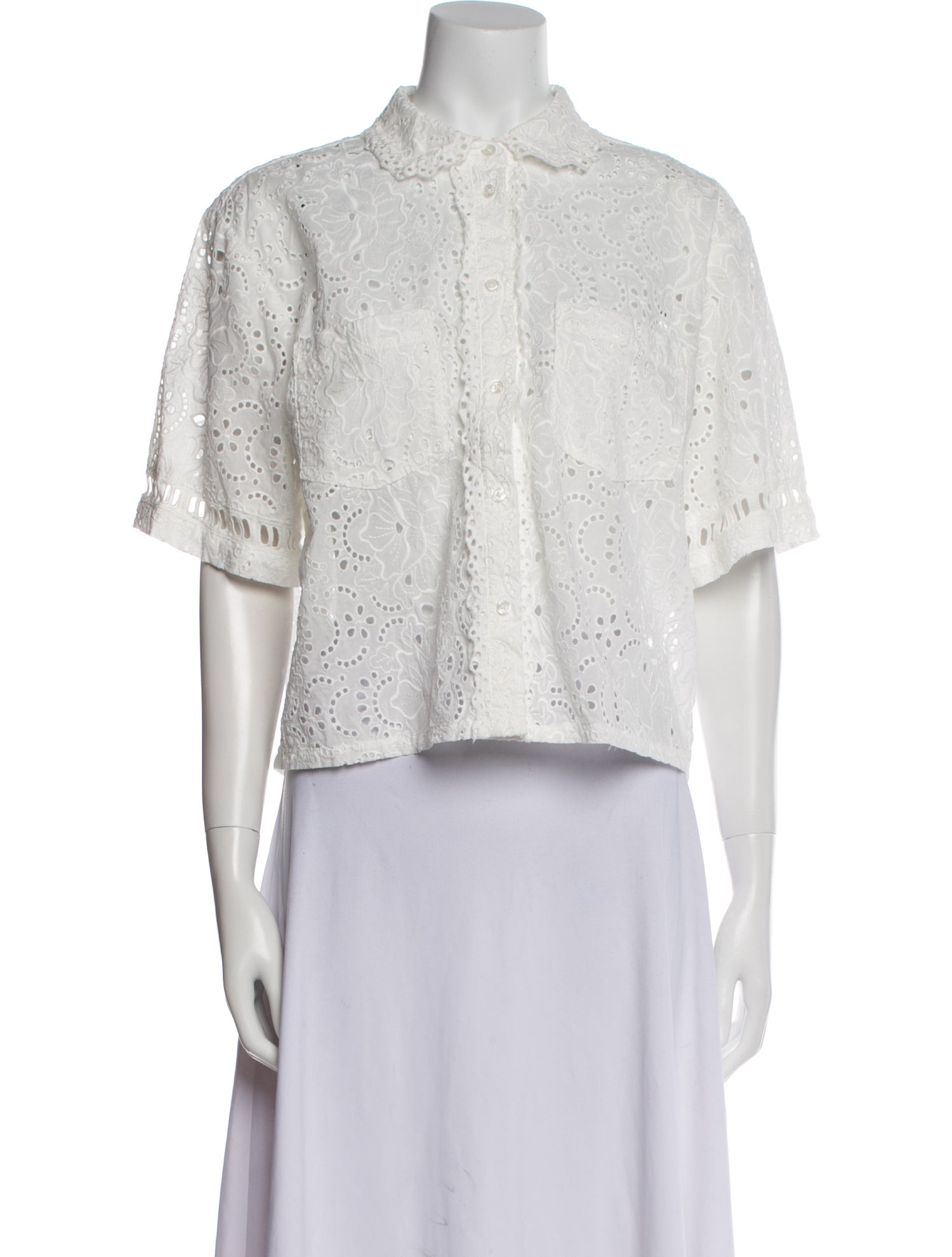 Hill House Home Lace Pattern Mock Neck Crop Top