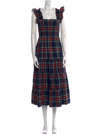 Hill House Home Plaid Print Midi Length Dress
