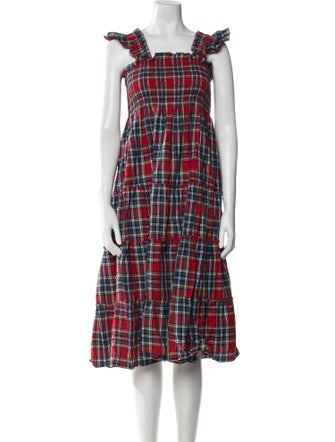 Hill House Home Plaid Print Midi Length Dress
