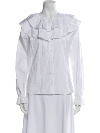 Hill House Home Crew Neck Long Sleeve Button-Up Top