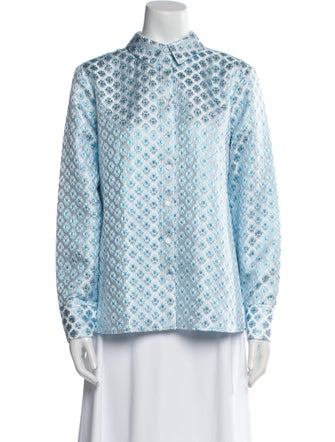 Hill House Home Printed Mock Neck Button-Up Top