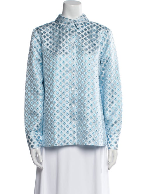 Hill House Home Printed Mock Neck Button-Up Top