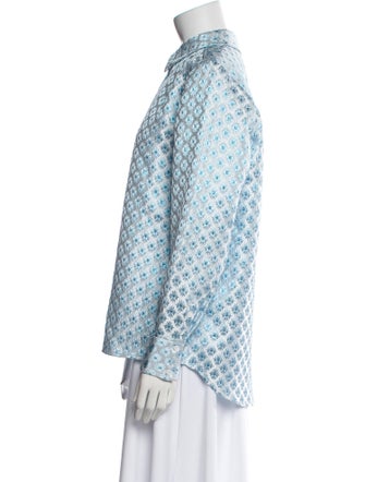 Hill House Home Printed Mock Neck Button-Up Top