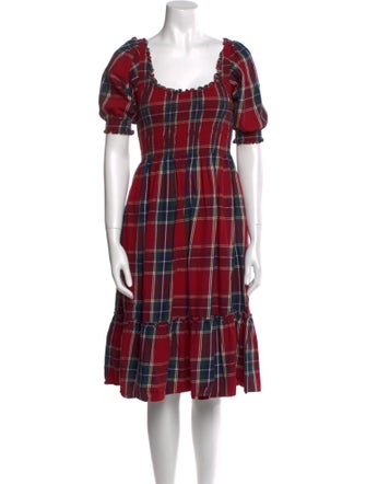 Hill House Home Plaid Print Midi Length Dress