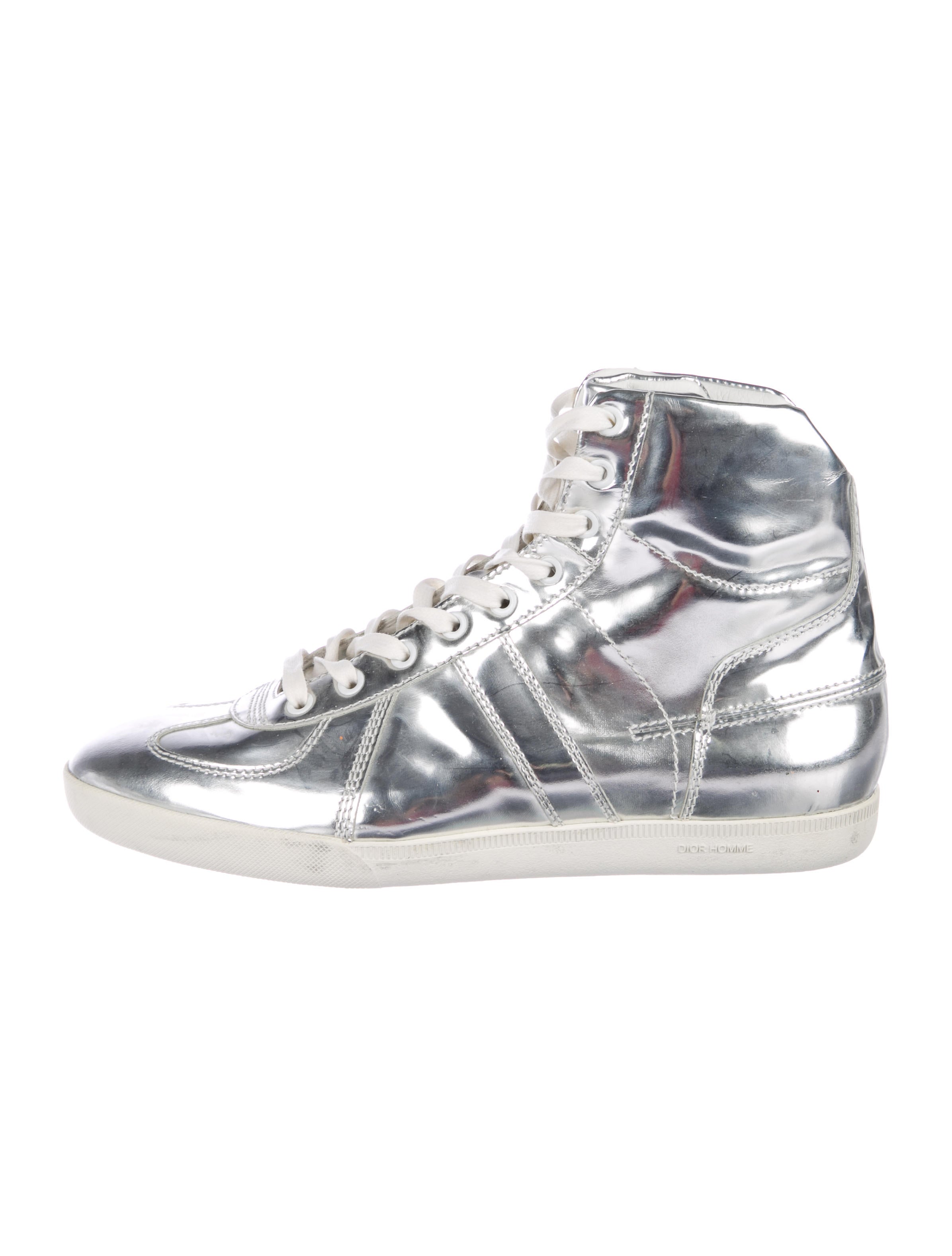 Dior　HOMME Dior Homme 2008 B48 Metallic High-Top Sneakers - Silver