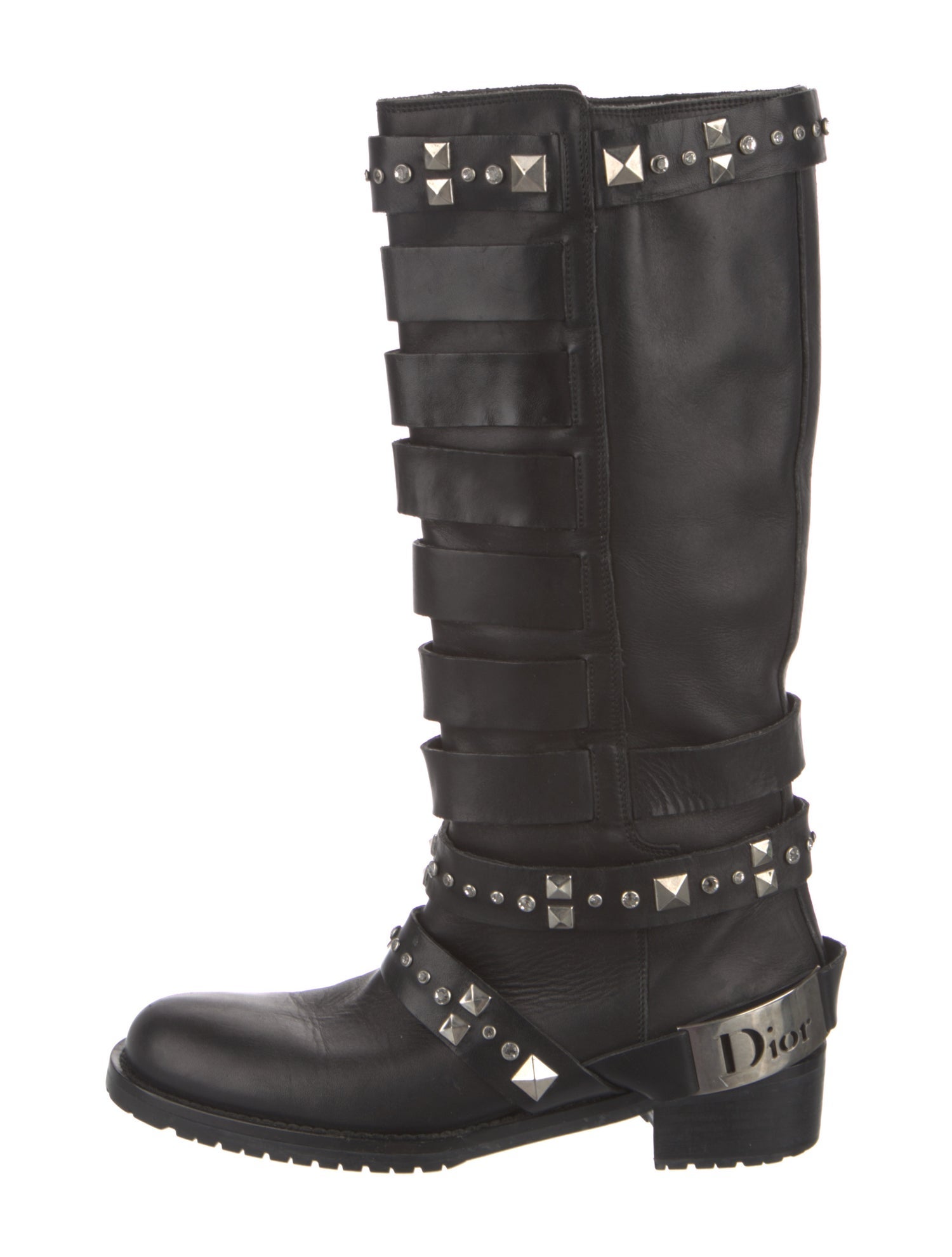 Christian Dior Leather Crystal Embellishments Riding Boots