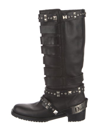Christian Dior Leather Crystal Embellishments Riding Boots