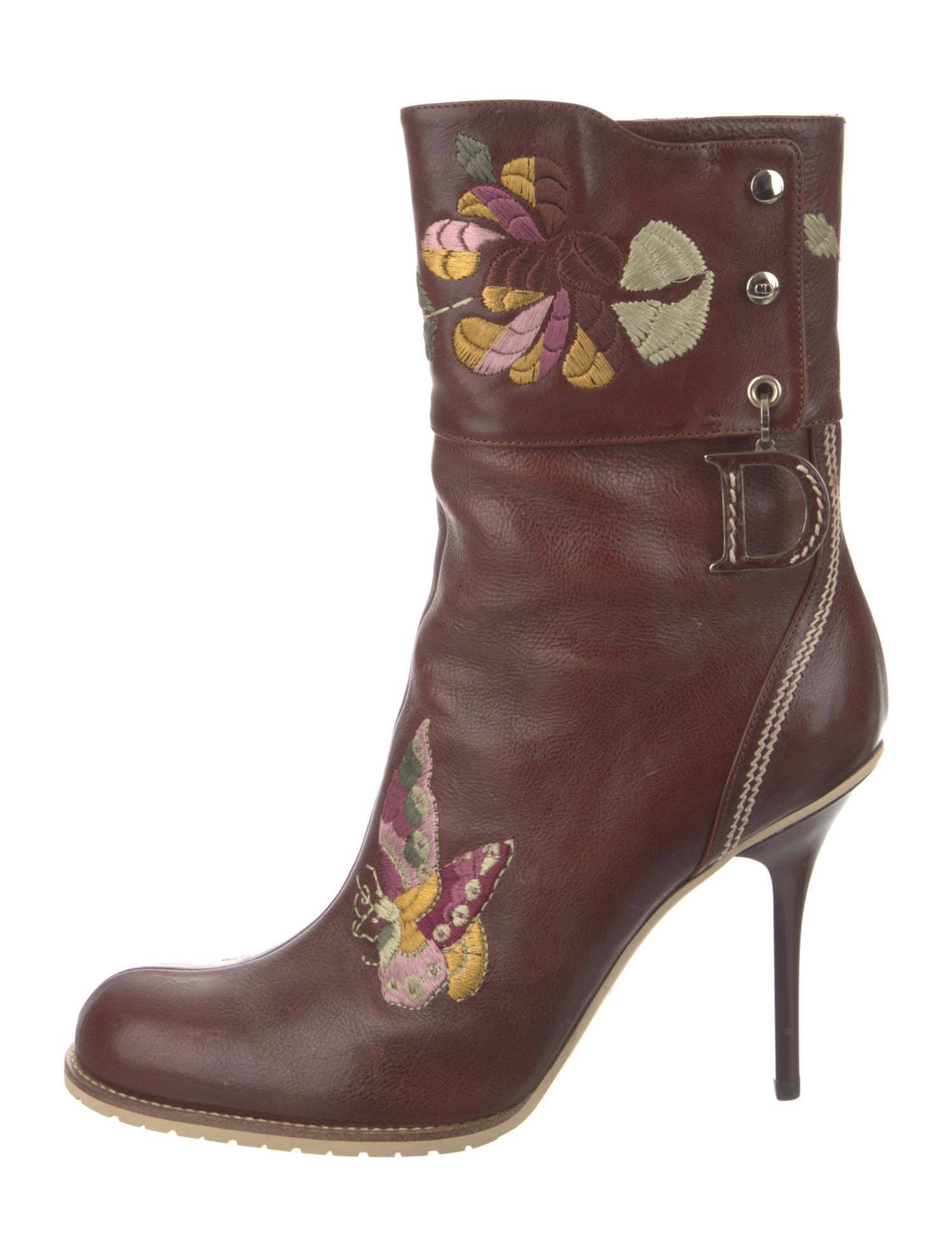 Christian Dior Leather Floral Print Sock Boots