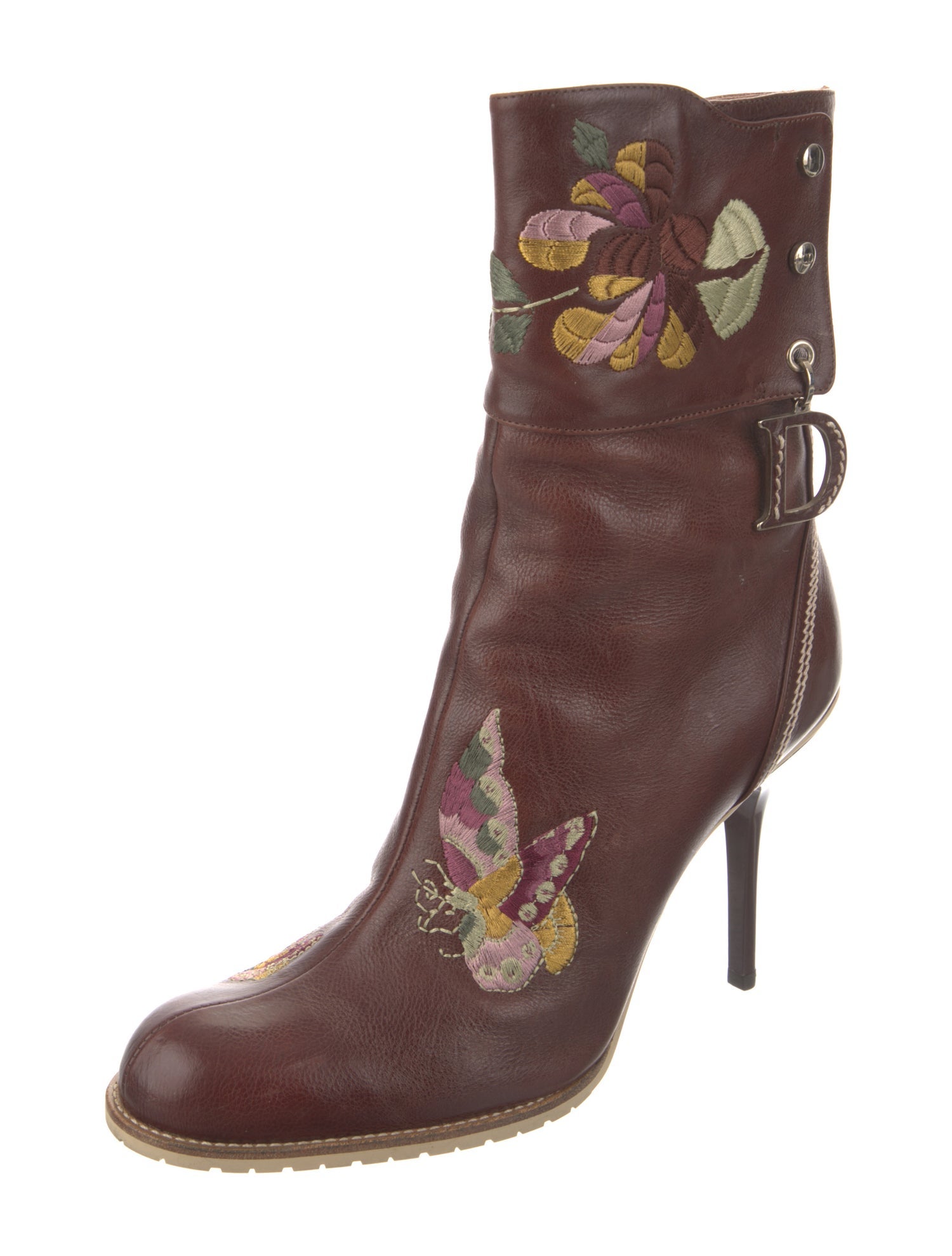 Christian Dior Leather Floral Print Sock Boots
