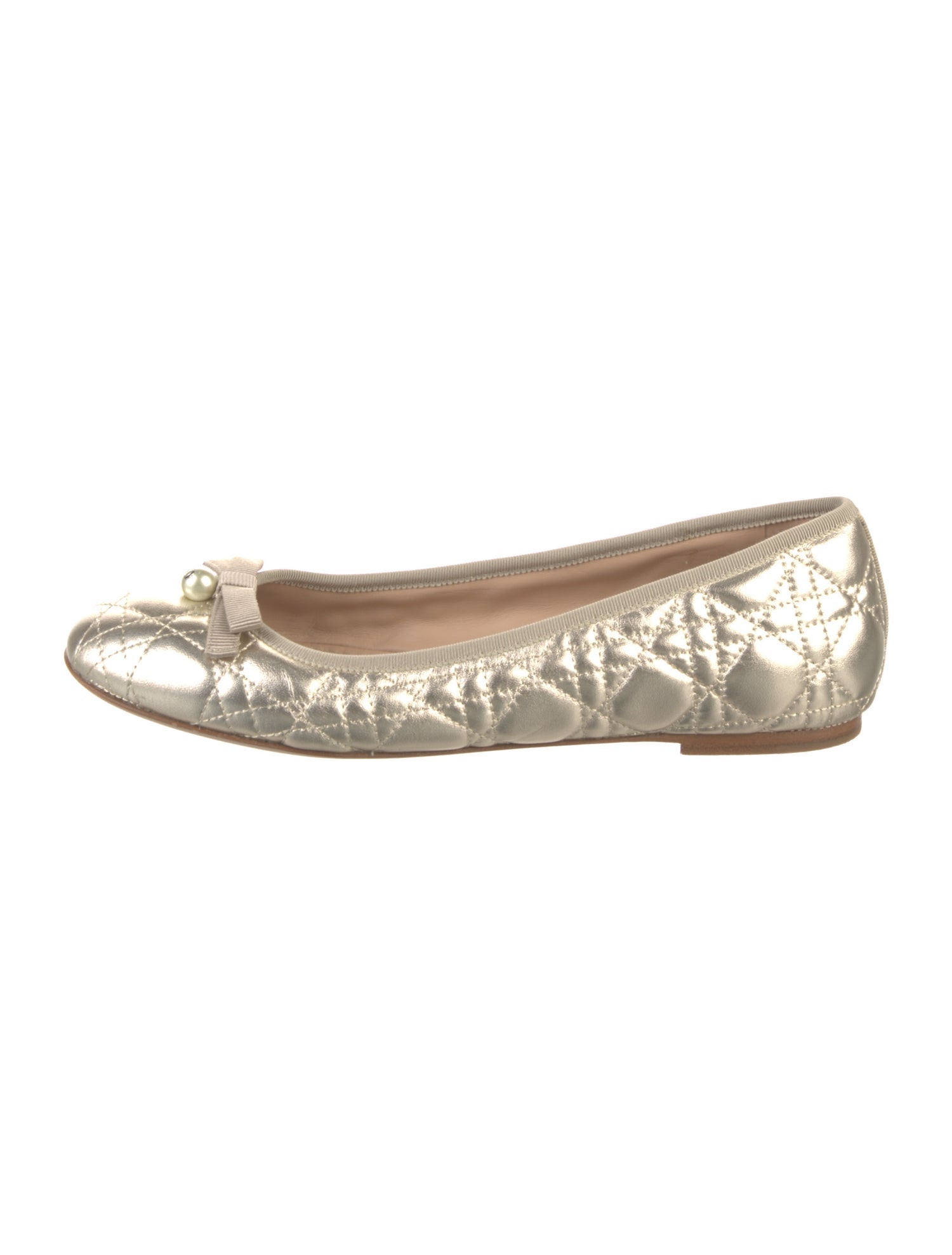Christian Dior Faux Pearl Accents Leather Ballet Flats