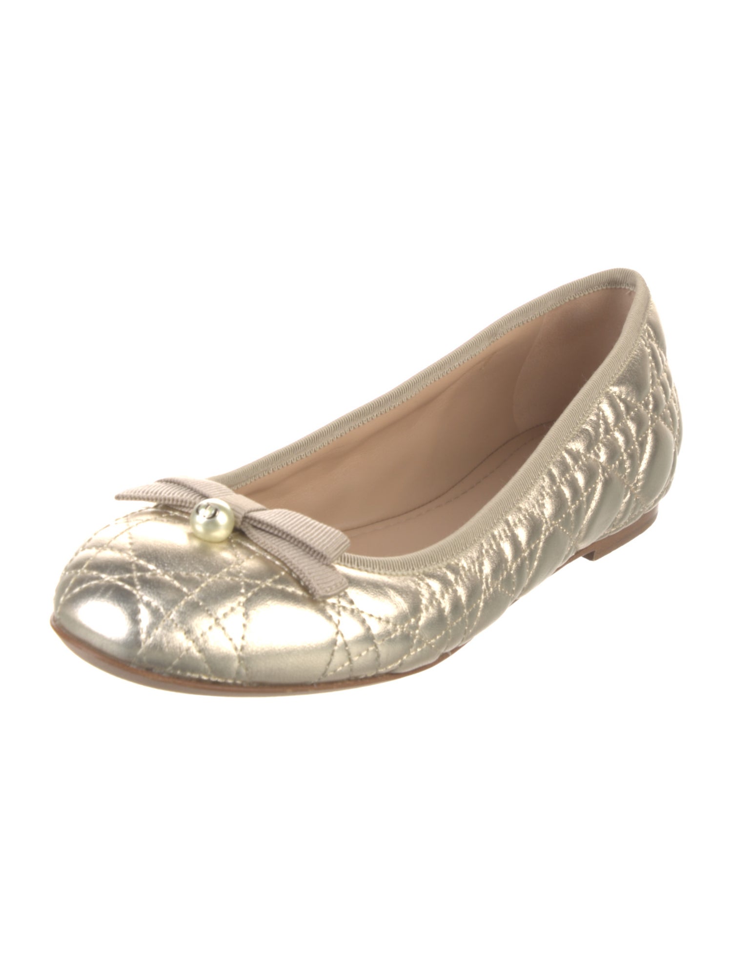Christian Dior Faux Pearl Accents Leather Ballet Flats