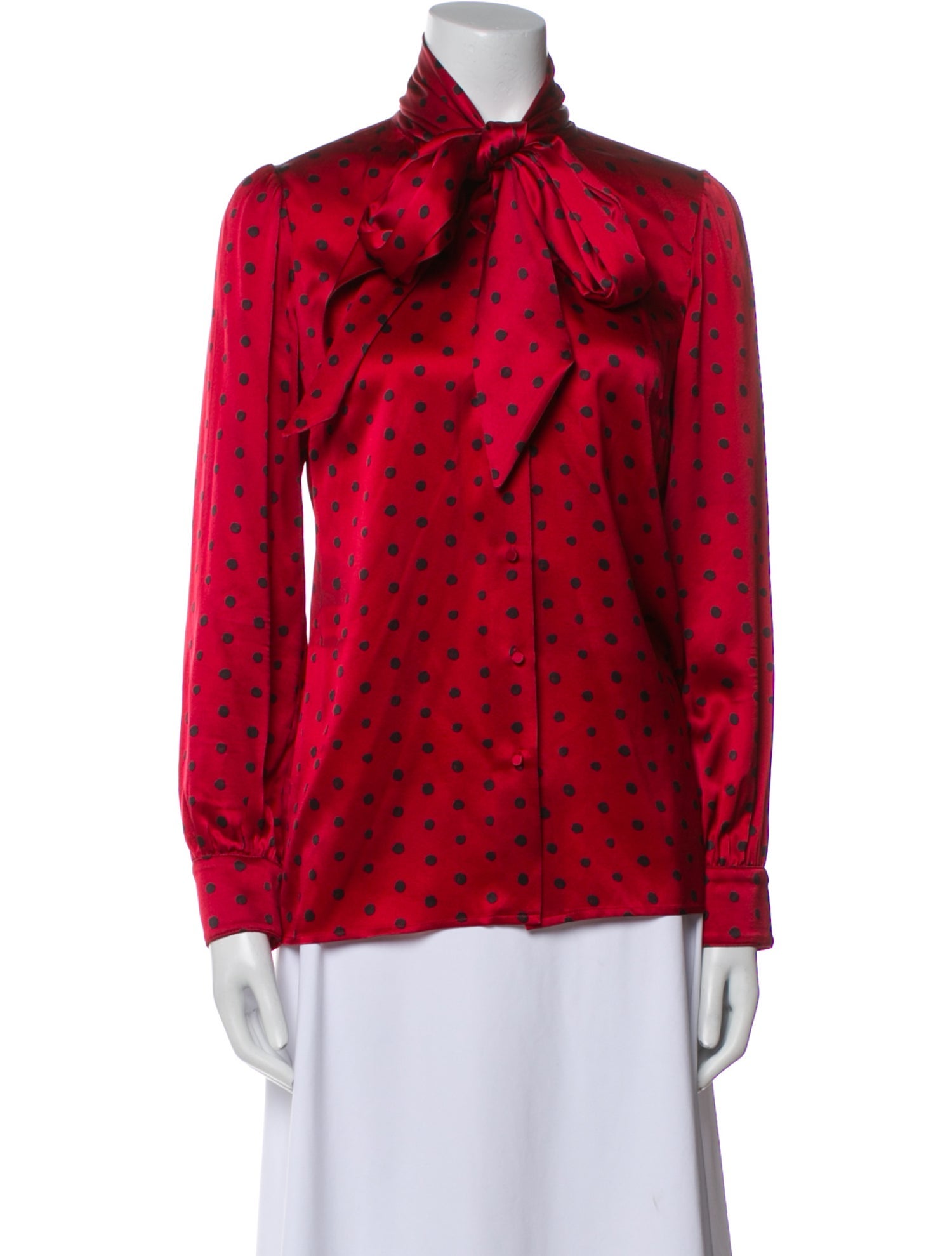Haney Polka Dot Print Mock Neck Button-Up Top