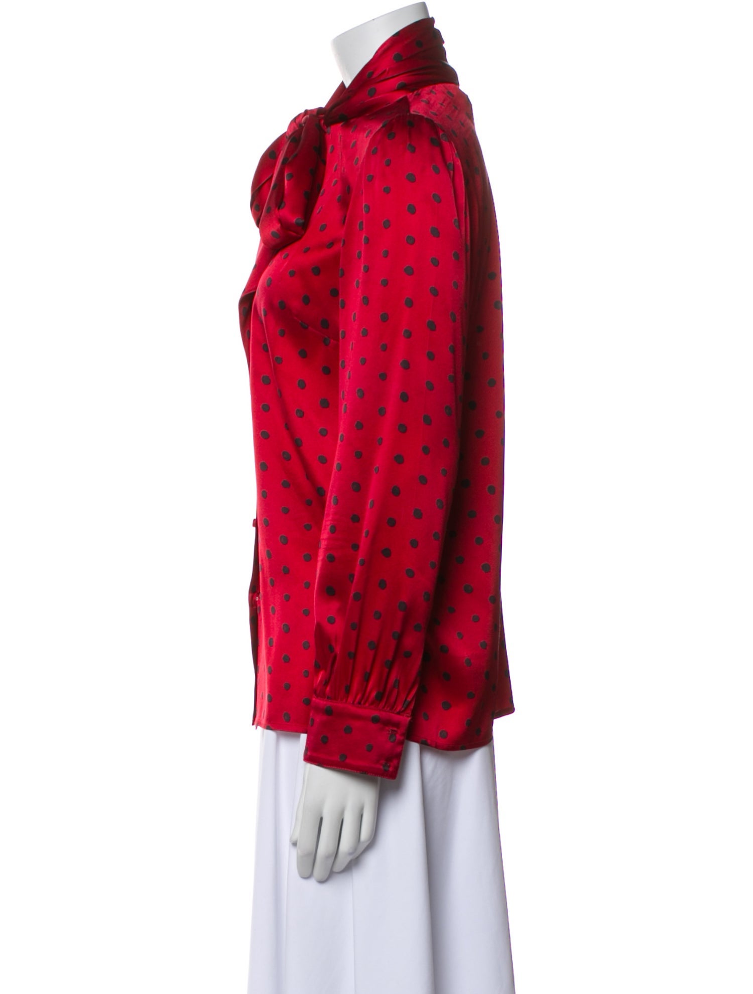 Haney Polka Dot Print Mock Neck Button-Up Top