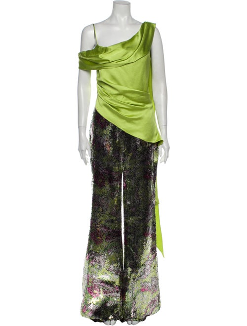 Halpern Printed Asymmetrical Jumpsuit Green