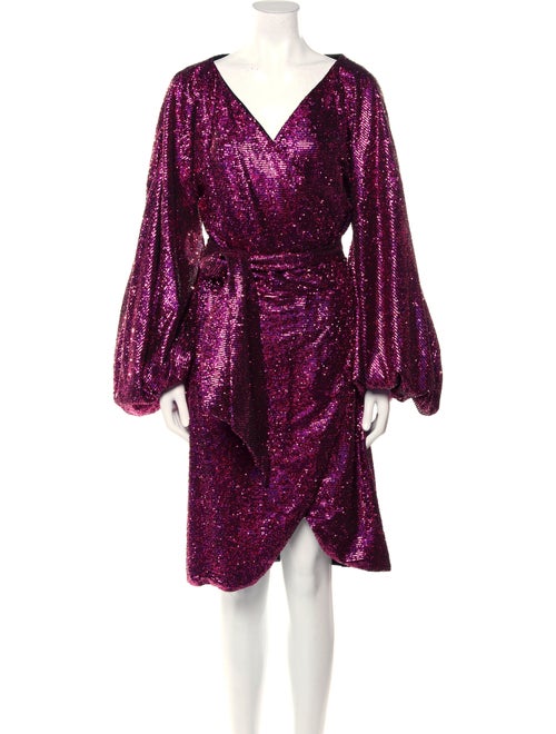 Halpern V-Neck Knee-Length Dress