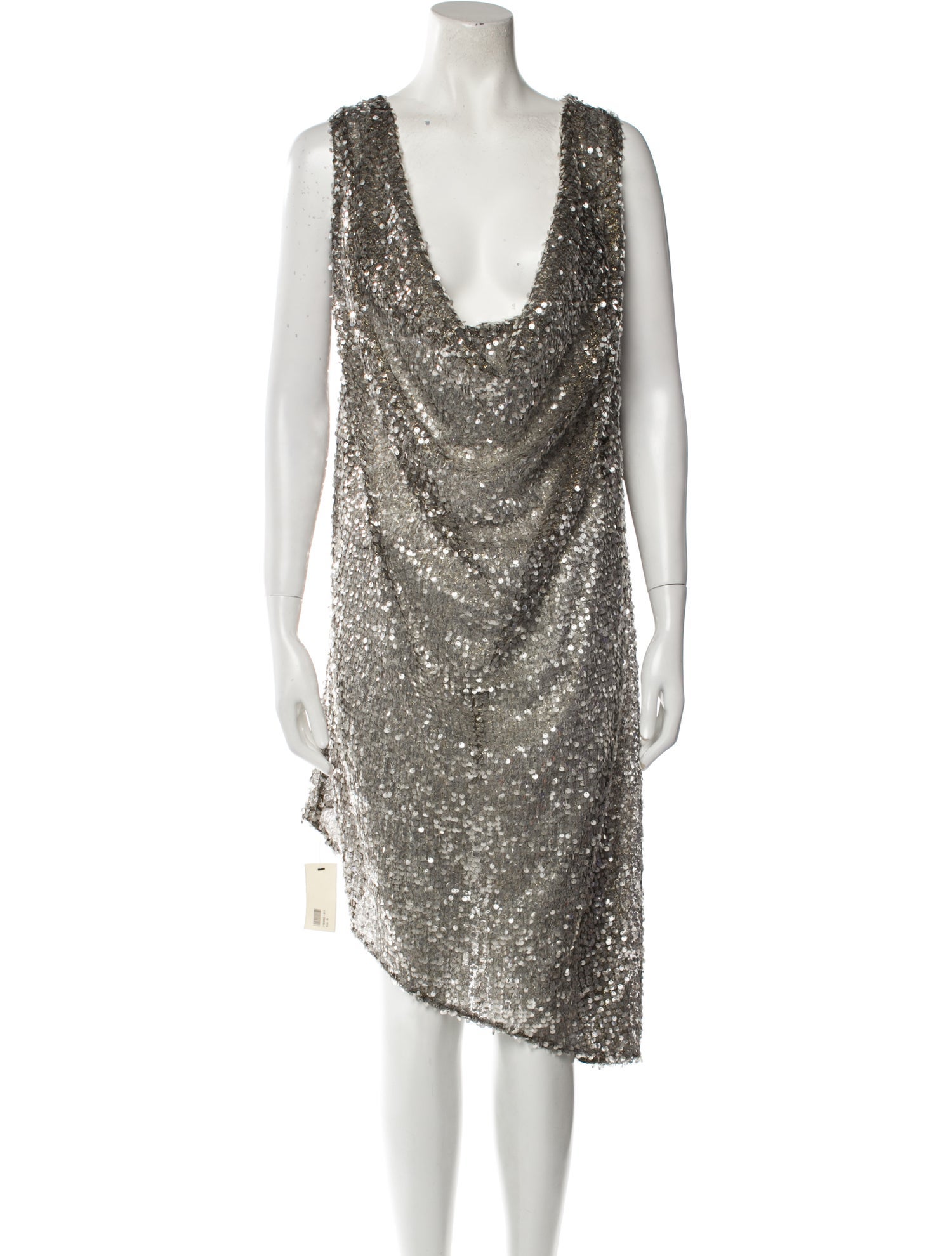 Halpern Cowl Neck Midi Length Dress