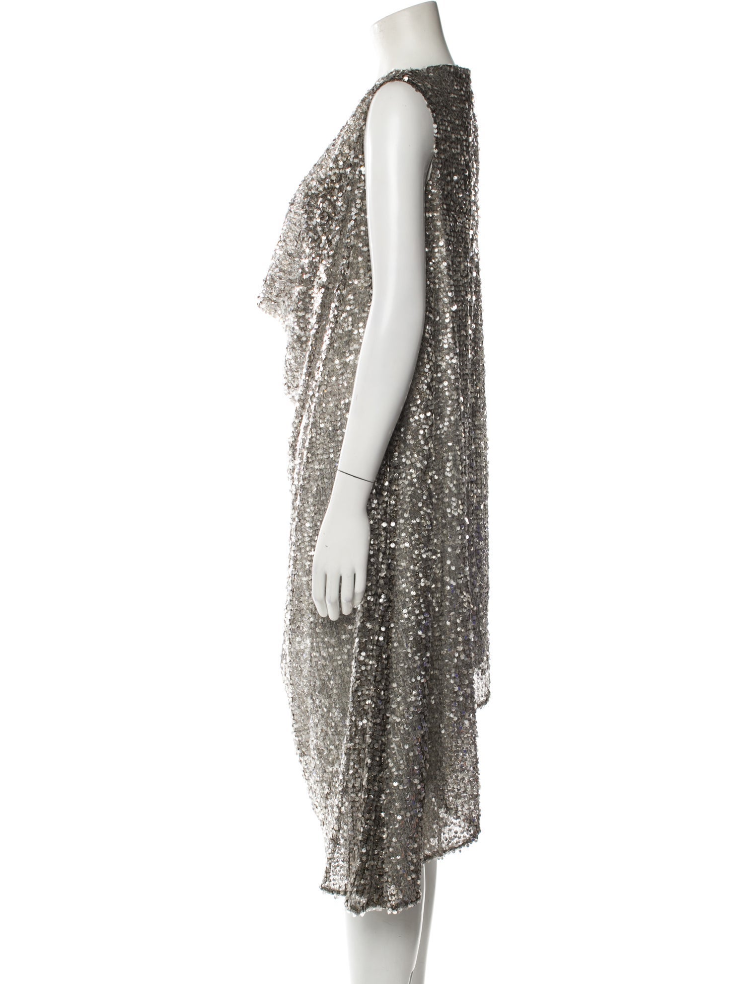 Halpern Cowl Neck Midi Length Dress