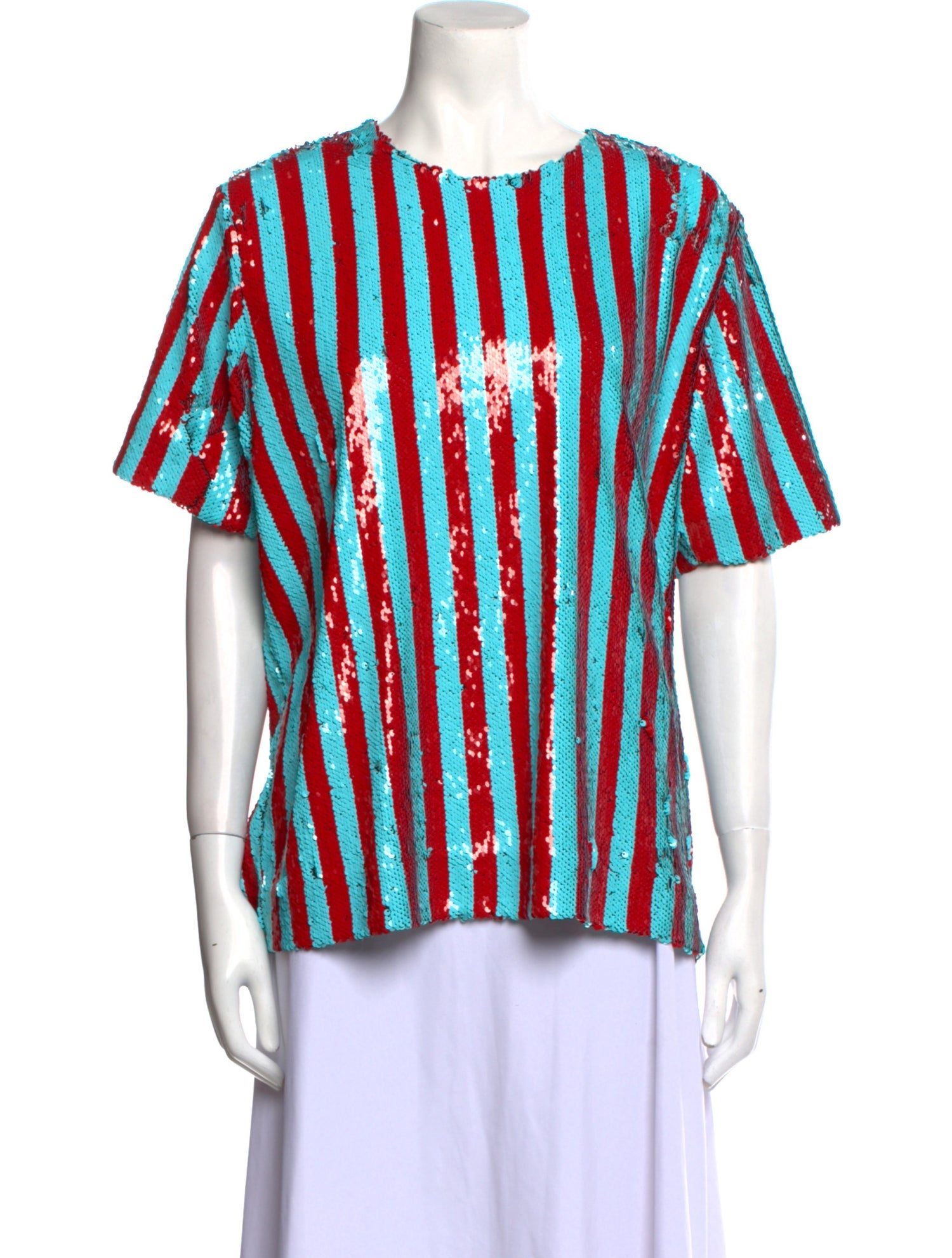 Halpern Striped Crew Neck Blouse