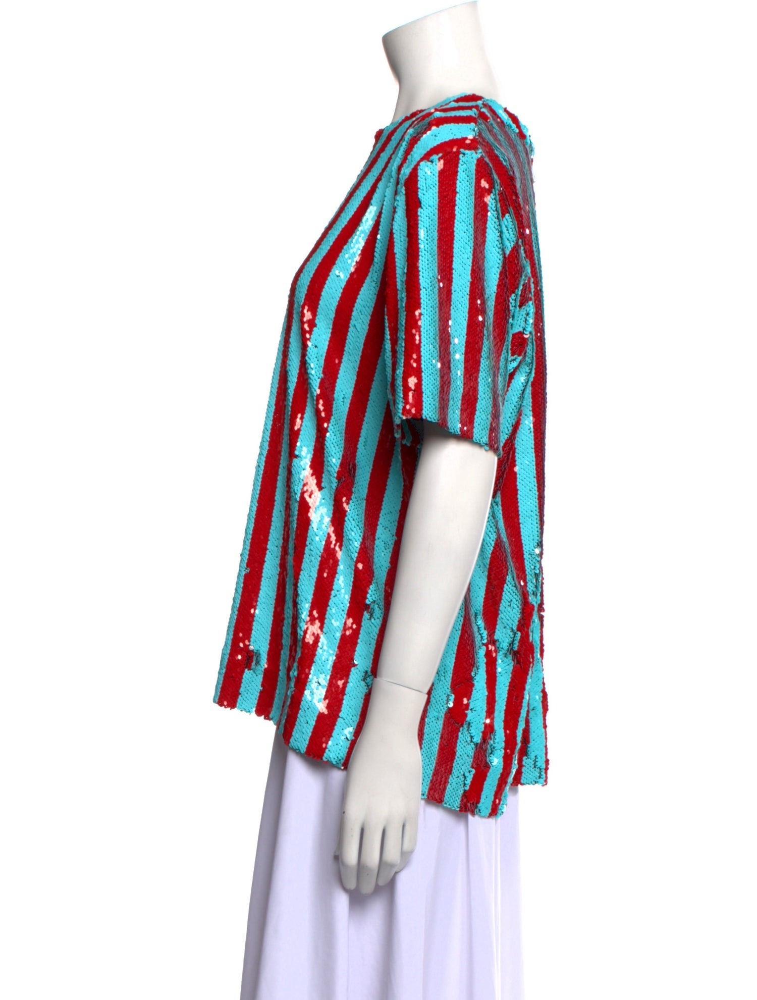 Halpern Striped Crew Neck Blouse