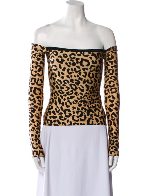 Halpern Animal Print Off-The-Shoulder Top