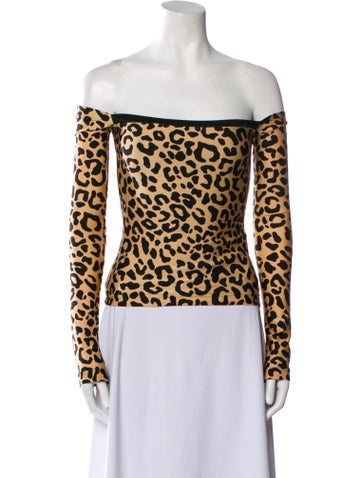 Halpern Tops Animal Print Off-The-Shoulder Top S