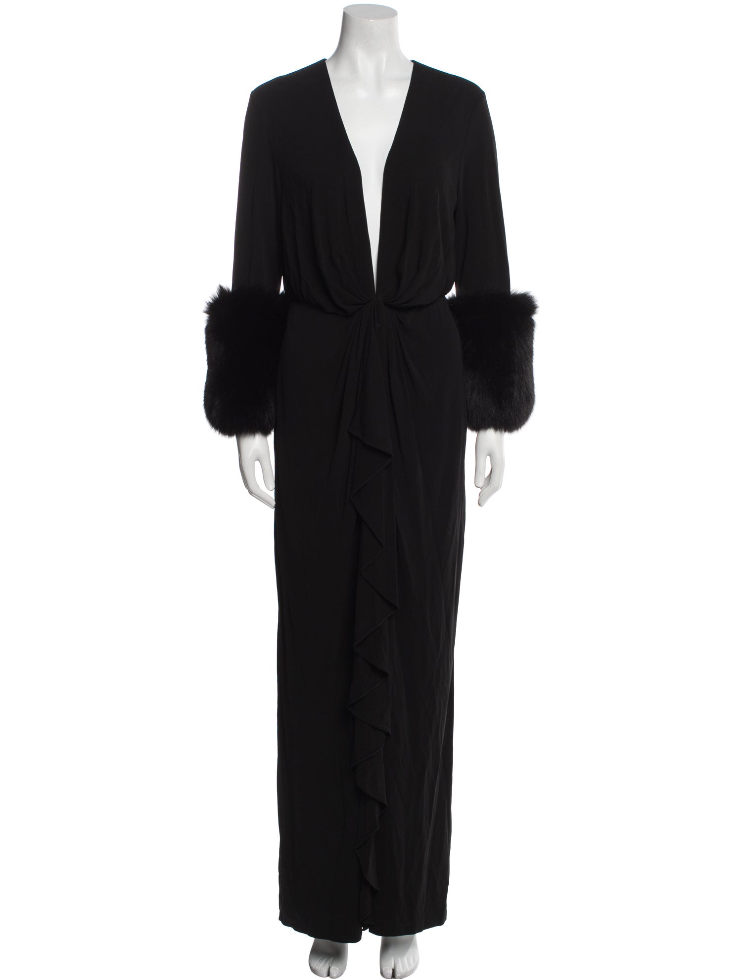 Halpern V-Neck Long Dress