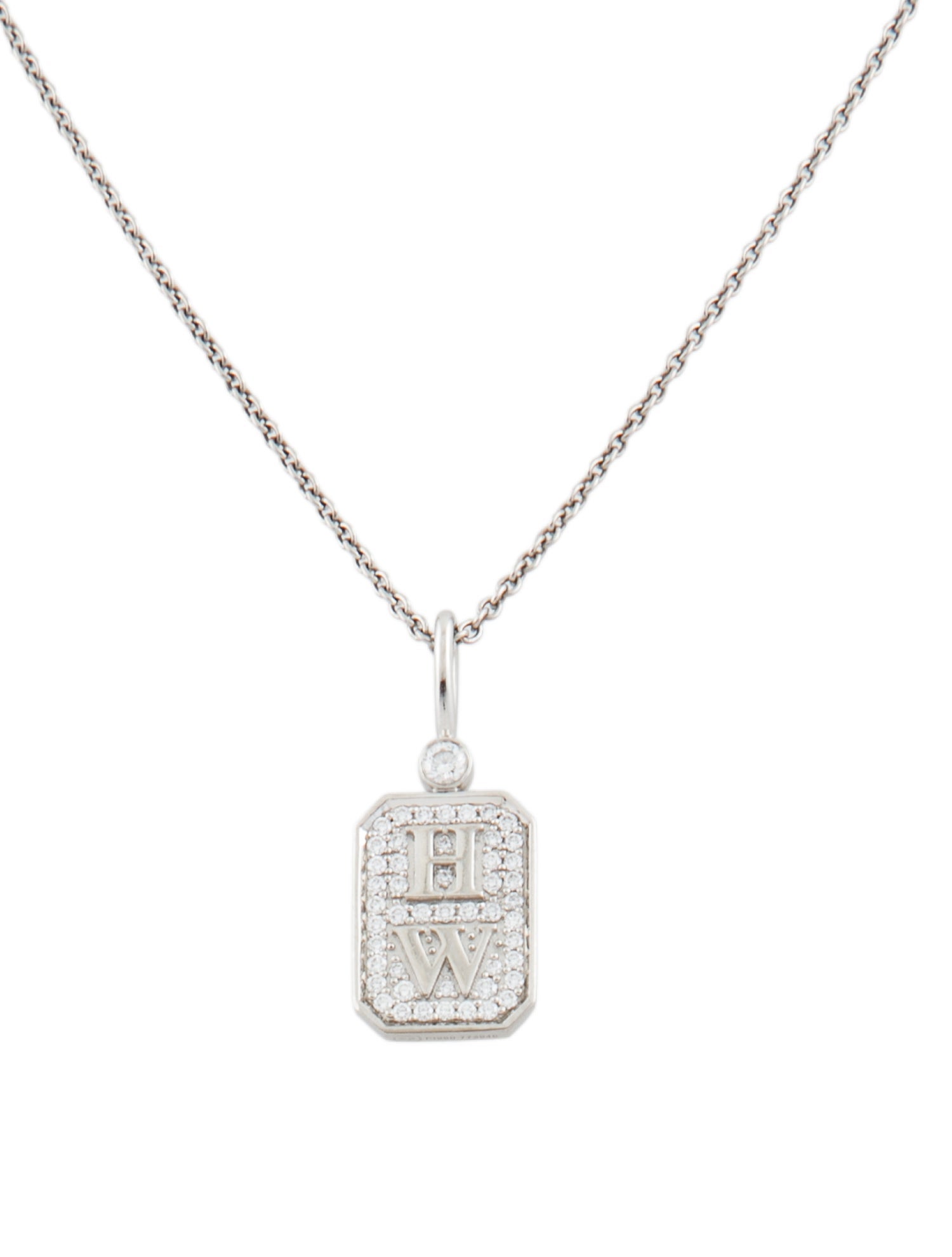 Harry Winston Platinum Diamond HW Logo Pendant