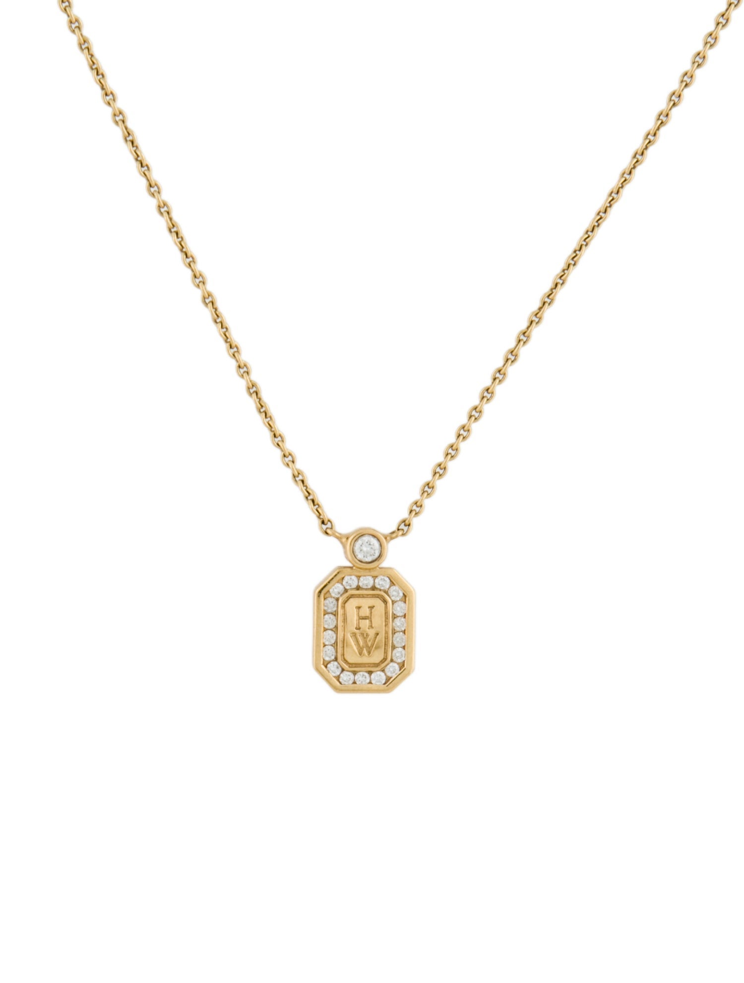 Harry Winston 18K Diamond Logo Pendant Necklace