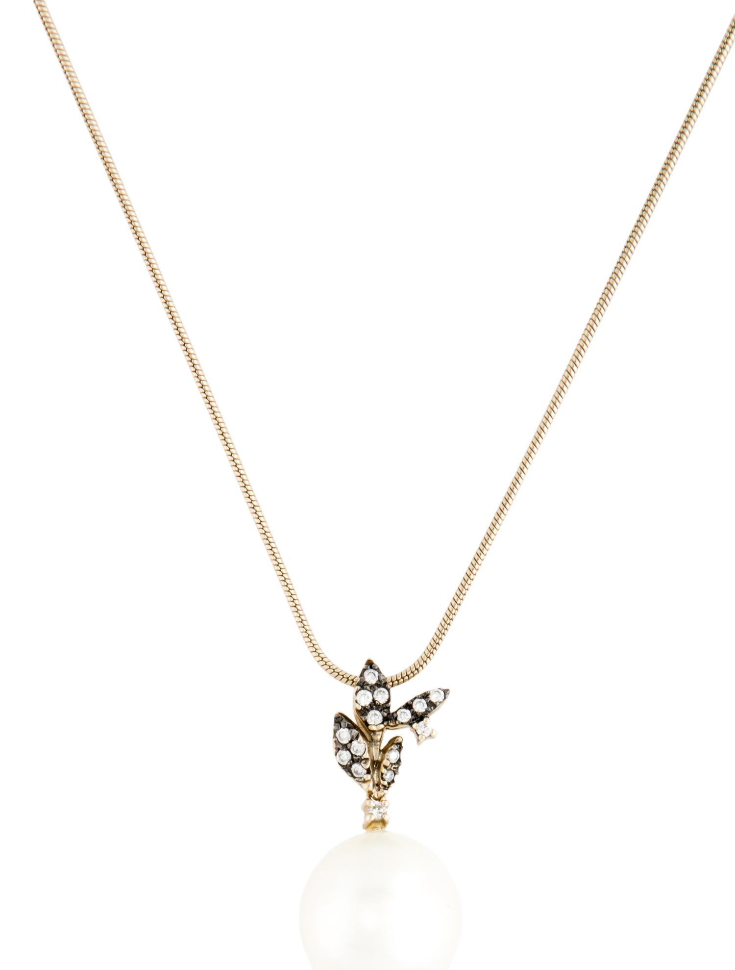 H.Stern 18K Pearl & Diamond Drop Pendant w/ Unbranded 18K Chain Necklace