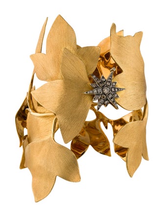 H.Stern 18K Diamond Hera Leaf Bangle Bracelet