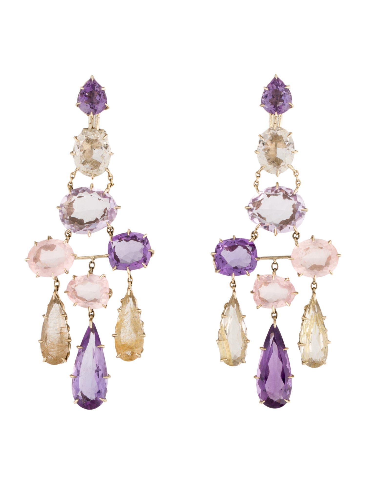 H.Stern Amethyst, Rose Quartz & Rutilated Quartz PrImavera Chandelier Clip-On Earrings