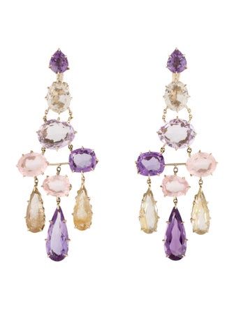 H.Stern Amethyst, Rose Quartz & Rutilated Quartz PrImavera Chandelier Clip-On Earrings