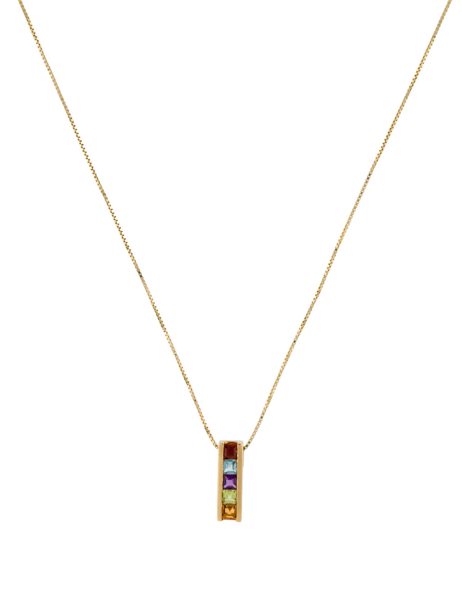 H.Stern 18K Multistone Bar Pendant w/ Unbranded 18K Box Chain