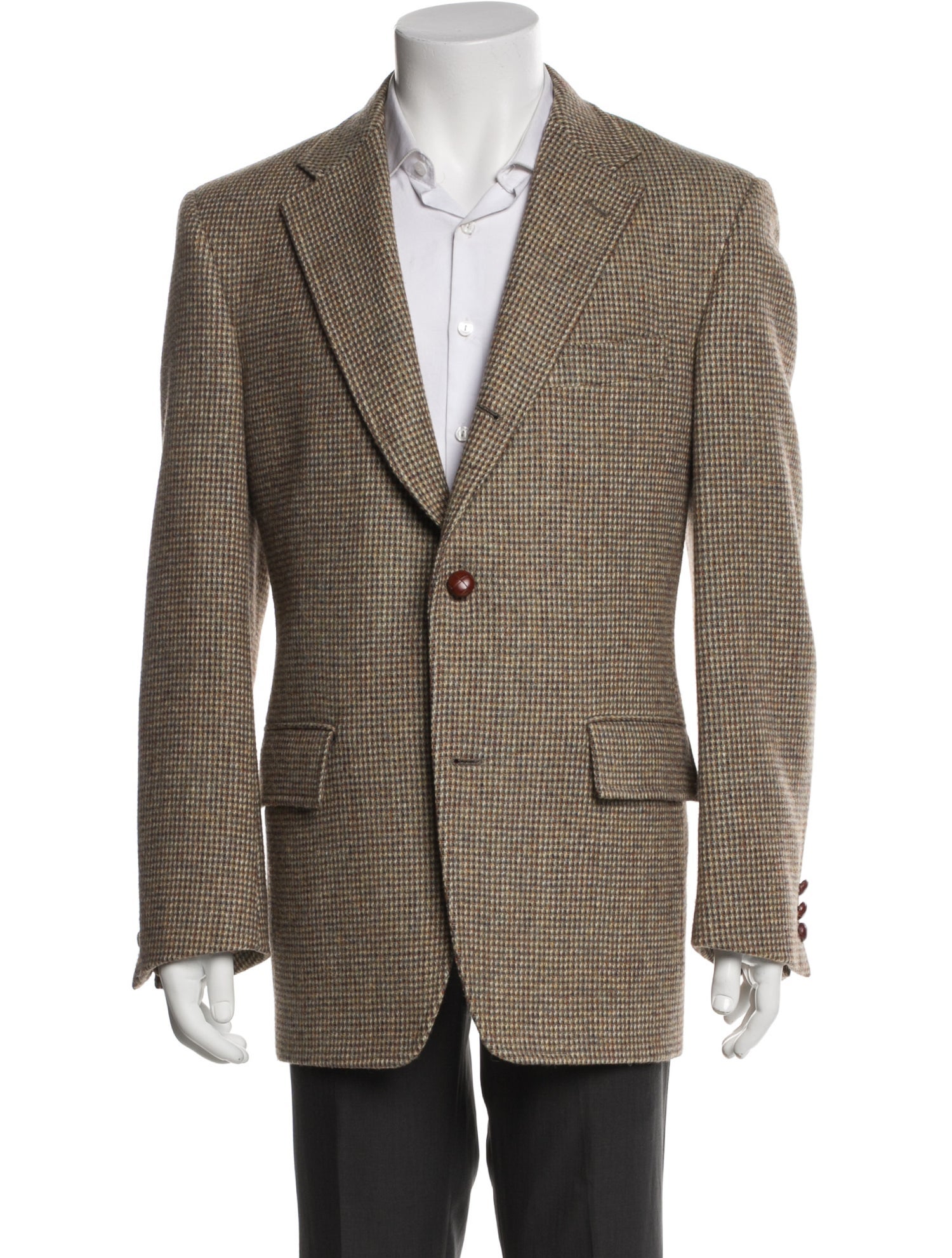 Harris Tweed Wool Houndstooth Print Peacoat