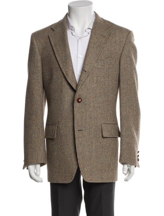 Harris Tweed Wool Houndstooth Print Peacoat