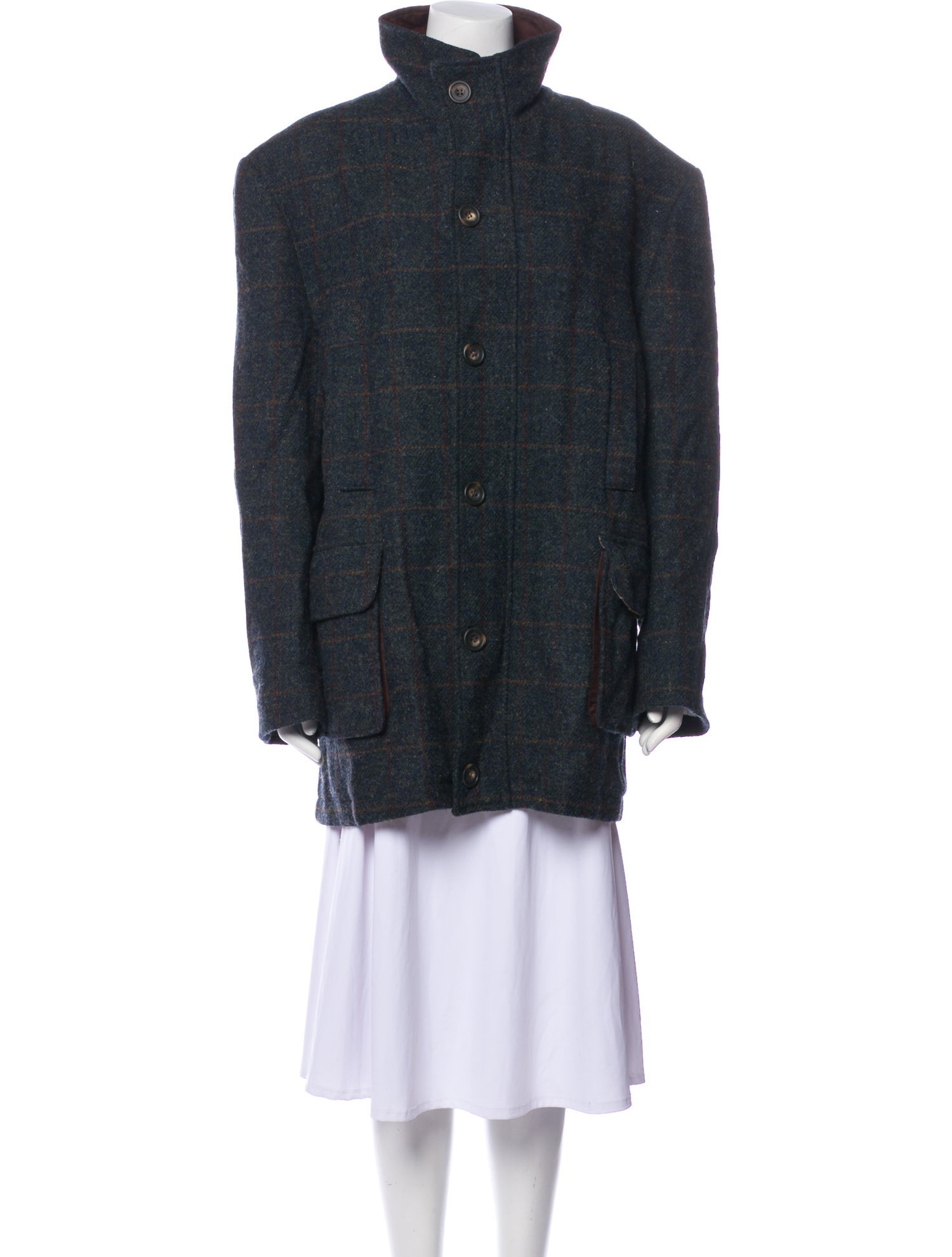 Harris Tweed Wool Plaid Print Coat