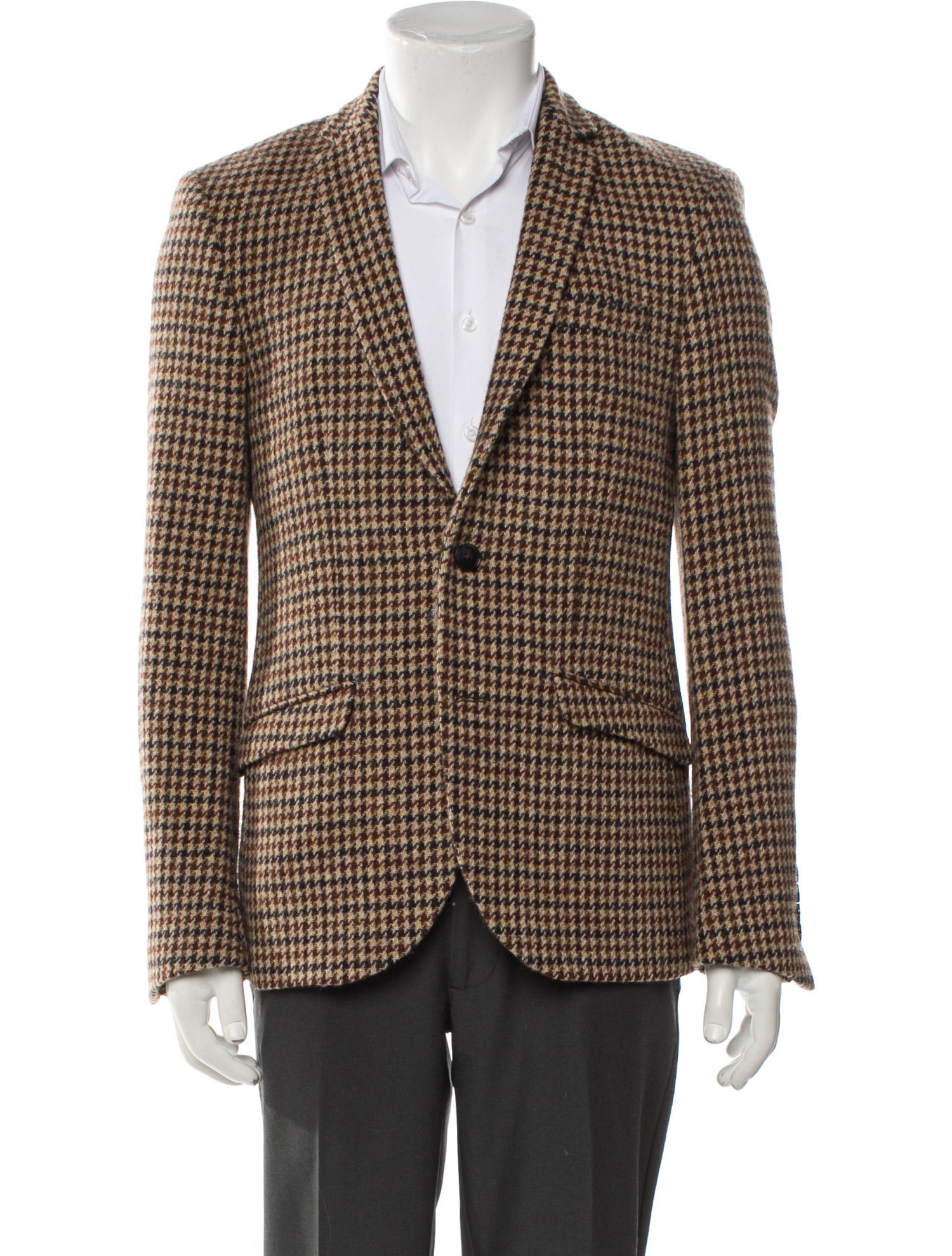 Harris Tweed Wool Houndstooth Print Blazer