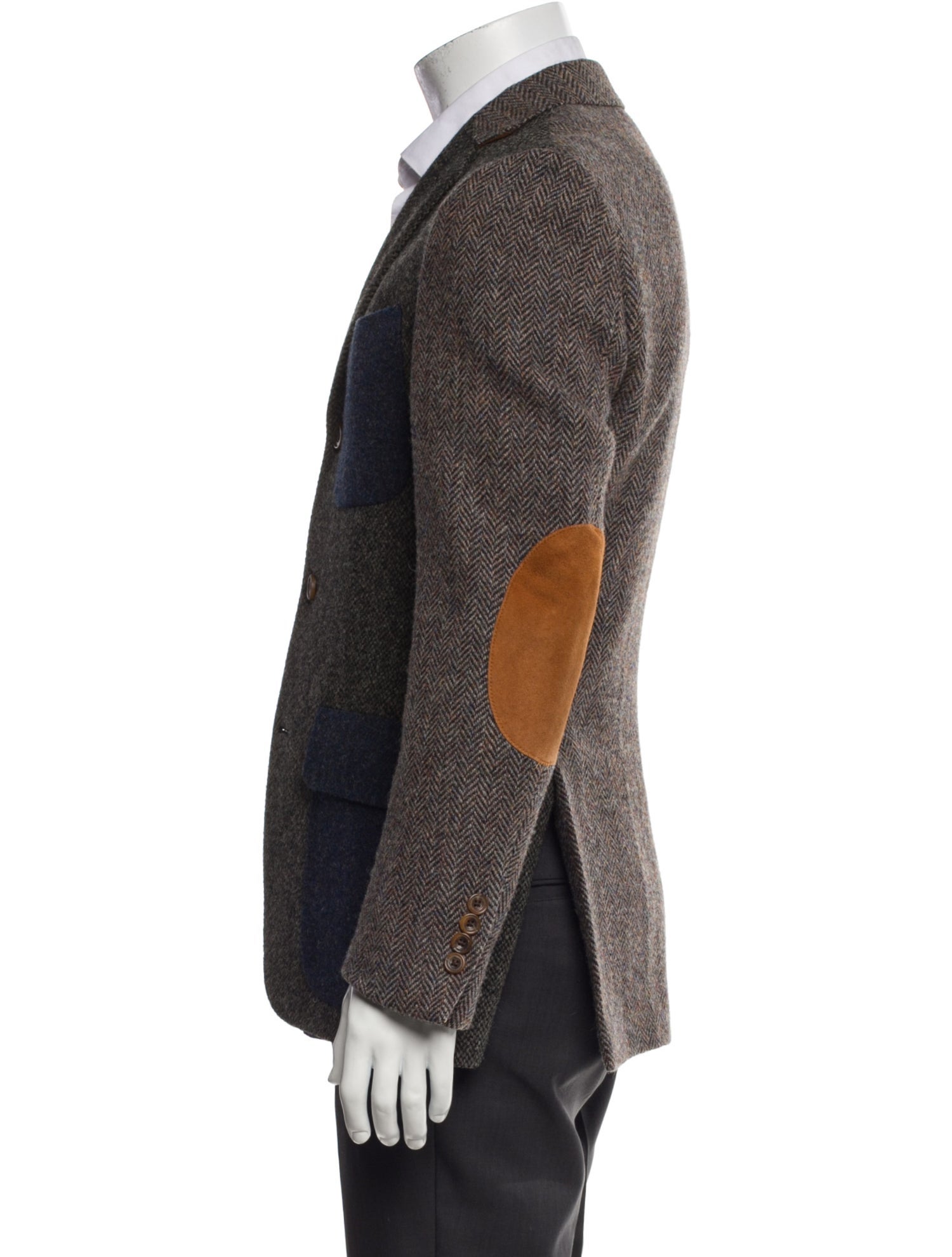 Harris Tweed Wool Colorblock Pattern Blazer