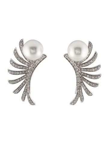 Hueb Drop 18K 1.36ctw Pearl & Diamond Earrings 10.0-10.5mm